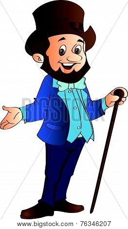 Man With Top Hat And Cane, Illustration