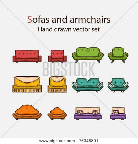 Vector Icon set of sofas and armchairs