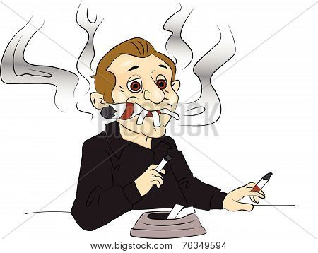 Vector Of Man Smoking Cigarettes And Cigar.