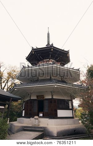 Myoho Temple with octagonal building and triple  tower.