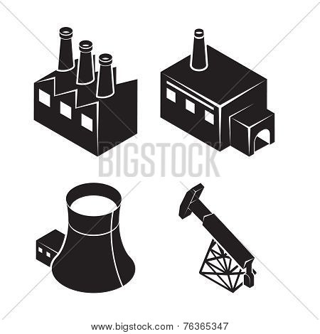 Flat isometric factory icons