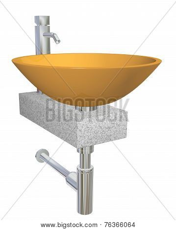 Orange bowl glass or ceramic sink with faucet and fixtures