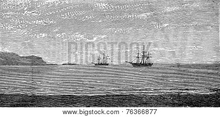 The Harbor Of Panama, Vintage Engraving.