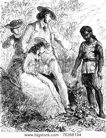 The Dramas Of India. The Flowers Fall From My Hands, Vintage Engraving.