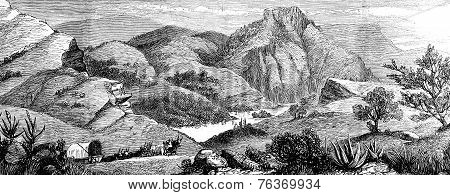 A Hunting Adventure In America. View Of Bear's Lake, Vintage Engraving.