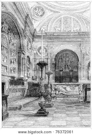 Tomb Of Queen Anne Jagiellonian In The Cathedral Of Krakow, Vintage Engraving.