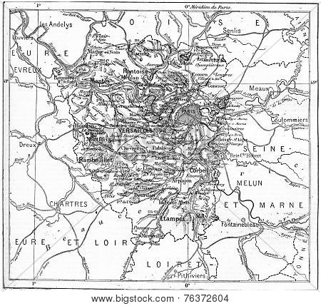 Map Of Department Of Seine-et-oise, France, Vintage Engraving.