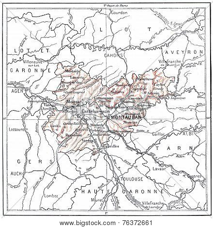 Map Of Department Of Tarn-et-garonne Vintage Engraving
