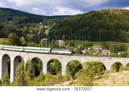 passenger train on viaduct Novina, Krystofovo Valley, Czech Republic