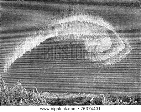 Appearance Of The Aurora Borealis In South In Evening, Bossekop (finnmark), Vintage Engraving.