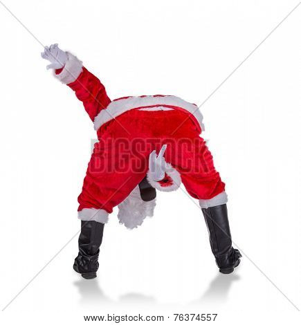 Santa Claus with upraise middlefingers, concept of Christmas hatred.