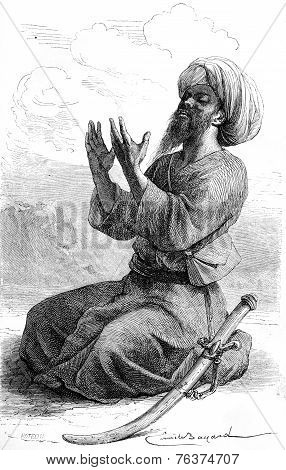 Hadji Bilal, Pilgrim Tartar Companion Vambery, Vintage Engraving.