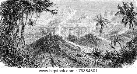 Volcanoes Turbaco, Vintage Engraving.
