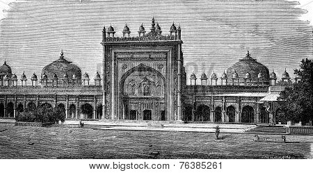 Mosque Of Dargah At Fatehpur Sikri, Vintage Engraving.