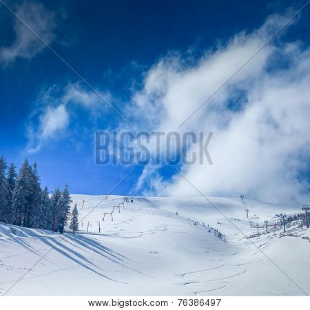 Slope on the skiing resort  in Carpathians. Ukraine