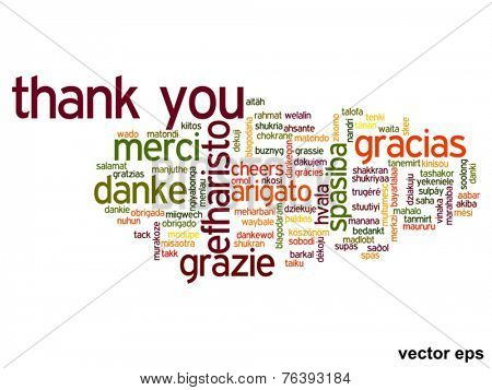 Vector concept or conceptual abstract thank you word cloud in different languages or multilingual for education or Thanksgiving Day