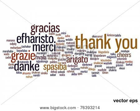 Vector concept or conceptual abstract thank you word cloud in different languages or multilingual for education or Thanksgiving Day