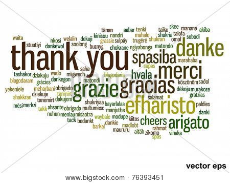 Vector concept or conceptual abstract thank you word cloud in different languages or multilingual for education or Thanksgiving Day