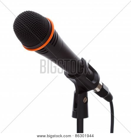 Black Microphone With Cable On Stand