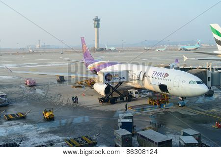 Incheon, Korea - December 28, 2012: Thai Air Flight