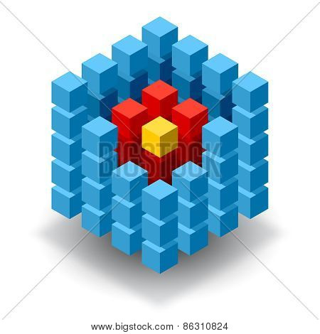 Blue cube logo with red segments
