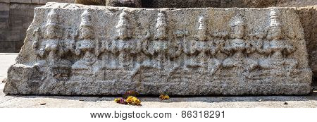 Sapta kanya statues in Veerabhadra temple at Lepakshi, Andhra Pradesh, India