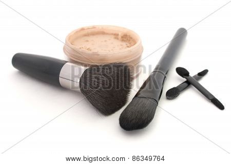 Brush And Powder Isolated Over White