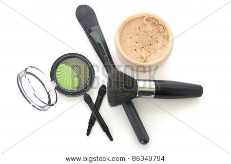 Brush Powder And Eye Shadow Isolated Over White