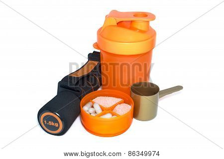 Barbell And Shaker Isolated Over White
