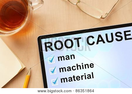 Tablet with words root cause analysis.