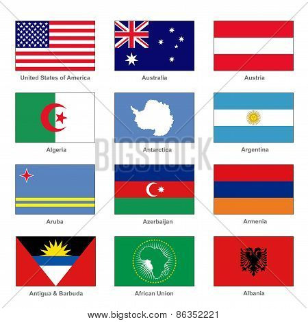 World Flags Set. Name Country of Letter A. Vector