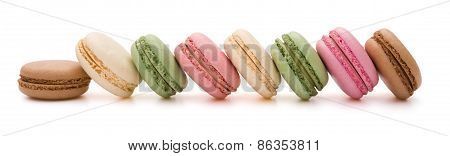 8 Pcs Colorful Macaroons Line Up On White With Clipping Path