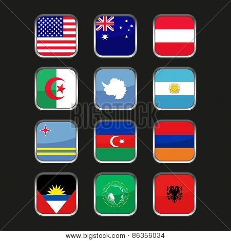 World Flags Icons Set. Name Country of Letter A. Vector