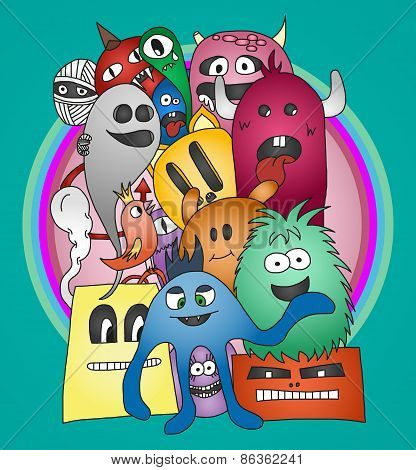 Funny doodle monsters stiker