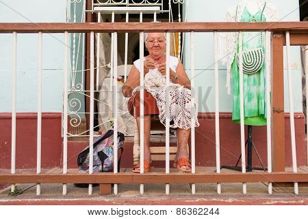 Trinidad - February 23: Unkown Woman Working On Her House On February 23, 2015 In Trinidad. Old Amer