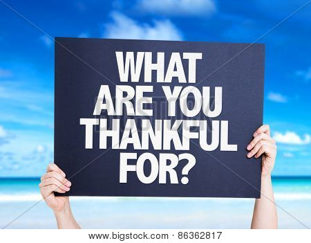 What Are You Thankful For? card with beach background