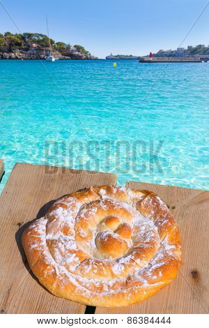 Majorca Porto Cristo beach in Manacor of Mallorca Balearic island ensaimada photo mount