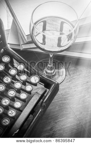 Vintage Typewriter Glass Of Wine