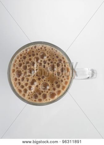 Top view Tea with milk or Teh Tarik in Malaysia