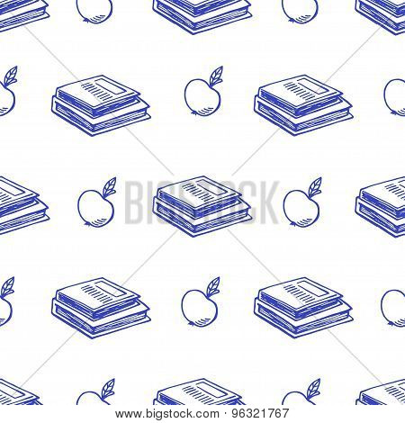 Book Sketch Seamless Vector Pattern. Background School.