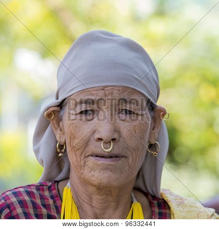 Indian woman visits the sacred river Ganges.  Devprayag