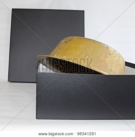 Old vintage cooper round pan isolated in black box