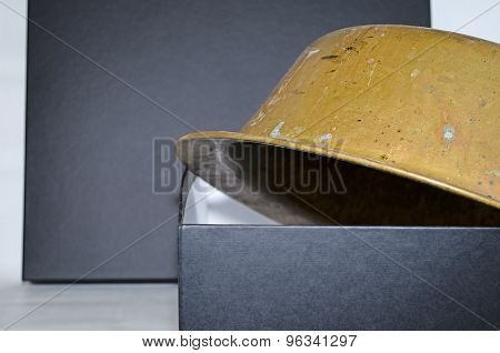Old vintage cooper round pan isolated in black box