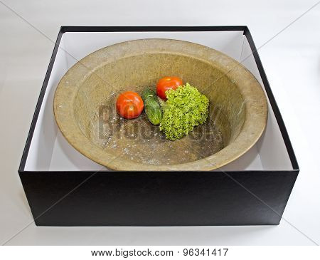 Old vintage cooper round pan isolated in black box