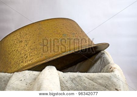 Old vintage cooper round pan isolated in black box