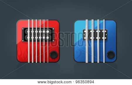Vector set of electric guitar icons for music software, eps10 