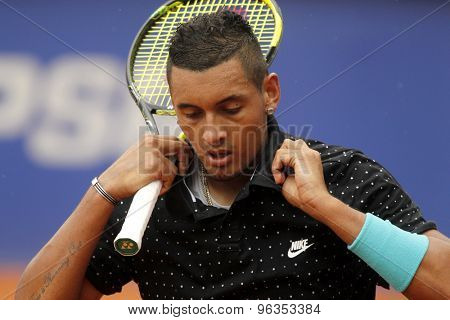 BARCELONA - APRIL, 22: Australian tennis player Nick Kirgios in action during a match of Barcelona tennis tournament Conde de Godo on April 22 2015 in Barcelona