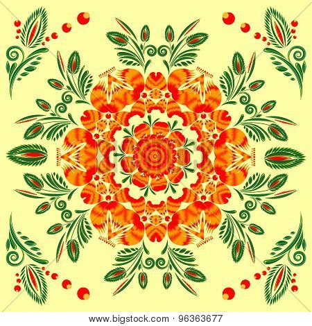 seamless pattern with floral ornament with elements of berries and leaves