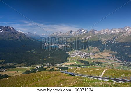 Panorama Of The Upper Engadine From Muottas Muragl