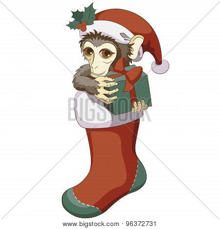 Monkey In Christmas Stocking With A Gift